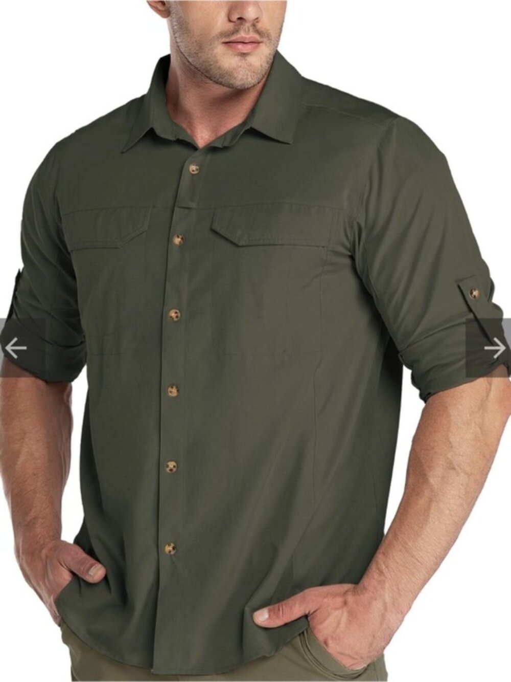 33,000 ft Men's UPF 50+ Breathable Mesh Vents Adjustable Sleeve Shirt Green XXXL